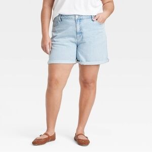 Women's High-Rise Midi Cuffed Jean Shorts -Ava & Viv Light Wash 20
